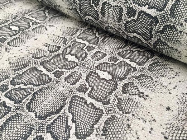 GREY Snake Skin Fabric Snakeskin Animal Print Cotton Material DIGITAL - curtains, decor, dress, furnishing - 55"/140cm wide
