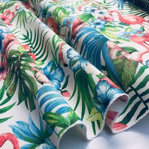 Pink Flamingo Bird Floral Fabric & Tropical Palm Leaf Garden Print Material - Curtains, Furnishing, Dress Making, Home Decor 55''/140cm wide
