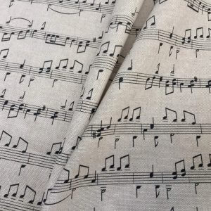 Small Musical Notes Cotton Fabric Music Note Print Material - Home Decor Curtains Upholstery - 140cm (55") wide - Black & Cream Canvas
