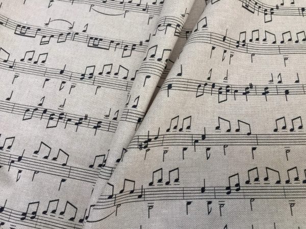Small Musical Notes Cotton Fabric Music Note Print Material - Home Decor Curtains Upholstery - 140cm (55") wide - Black & Cream Canvas
