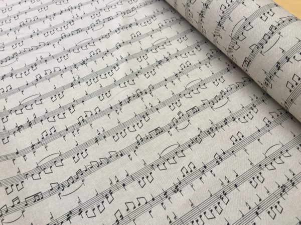 Small Musical Notes Cotton Fabric Music Note Print Material - Home Decor Curtains Upholstery - 140cm (55") wide - Black & Cream Canvas