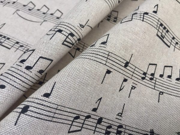 Small Musical Notes Cotton Fabric Music Note Print Material - Home Decor Curtains Upholstery - 140cm (55") wide - Black & Cream Canvas