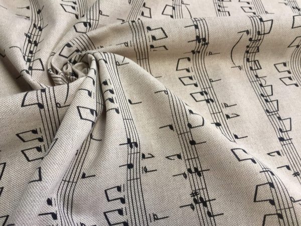 Small Musical Notes Cotton Fabric Music Note Print Material - Home Decor Curtains Upholstery - 140cm (55") wide - Black & Cream Canvas