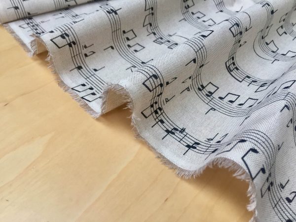 Small Musical Notes Cotton Fabric Music Note Print Material - Home Decor Curtains Upholstery - 140cm (55") wide - Black & Cream Canvas