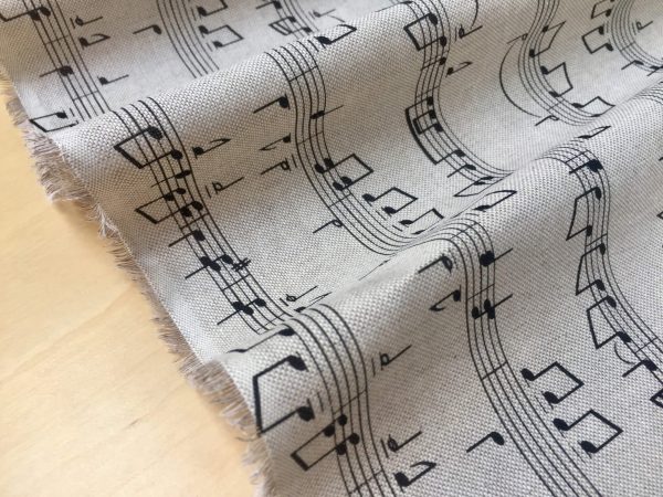 Small Musical Notes Cotton Fabric Music Note Print Material - Home Decor Curtains Upholstery - 140cm (55") wide - Black & Cream Canvas