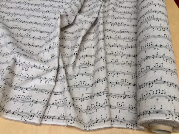 Small Musical Notes Cotton Fabric Music Note Print Material - Home Decor Curtains Upholstery - 140cm (55") wide - Black & Cream Canvas