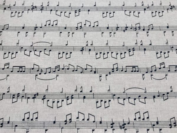 Small Musical Notes Cotton Fabric Music Note Print Material - Home Decor Curtains Upholstery - 140cm (55") wide - Black & Cream Canvas