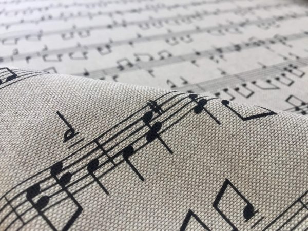 Small Musical Notes Cotton Fabric Music Note Print Material - Home Decor Curtains Upholstery - 140cm (55") wide - Black & Cream Canvas