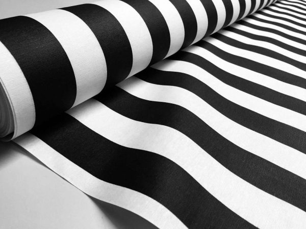 Teflon Waterproof Outdoor Fabric for cushion, gazebo, beach - 140cm wide, sold by metre - BLACK & White Stripe Material Stripes