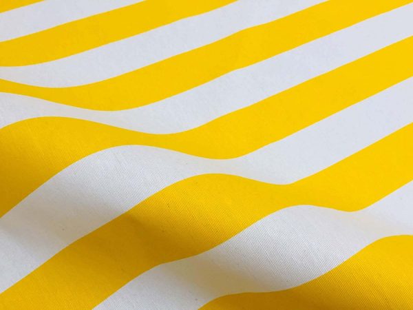 Teflon Waterproof Outdoor Fabric for cushion, gazebo, beach - 140cm wide, sold by metre - YELLOW & White Stripe Material Stripes