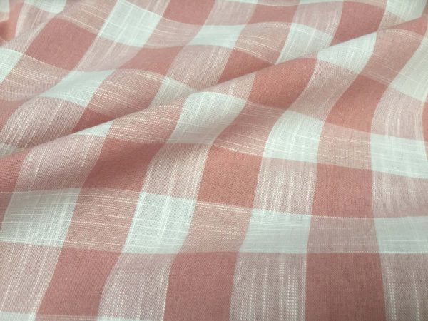 Gingham Linen Checked Linen Fabric Plaid Material Buffalo Check Cotton Yarn -dressmaking, curtains, curtains 140cm wide- Pink & White Checks