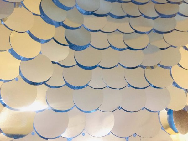 18mm Large Sequin Fabric Glitter Stretch Material - Backdrop, Dress Making, Home Decoration - 130cm wide - Sparkling SILVER Paillettes