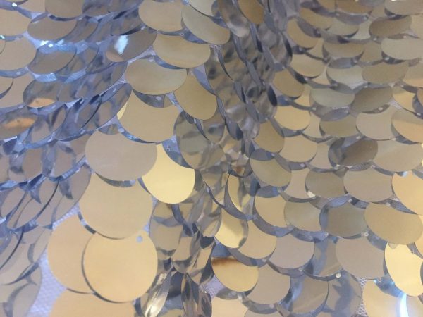 18mm Large Sequin Fabric Glitter Stretch Material - Backdrop, Dress Making, Home Decoration - 130cm wide - Sparkling SILVER Paillettes