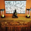 World Map Fabric Poster, Map of the World Linen Textile Tapestry - wall art, gift - Black and Cream Map + Dark Walnut Wood Frame Hanger