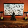 World Map Fabric Poster, Map of the World Linen Textile Tapestry - wall art, gift - Black and Cream Map + Dark Walnut Wood Frame Hanger