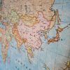 World Map Fabric Poster, Map of the World Textile Tapestry - wall art, gift - Blue Map + Dark Walnut Solid Wood Frame Hanger - 100cm x 65cm