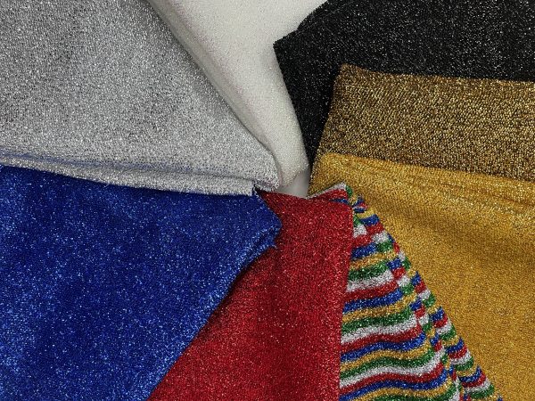 Sparkling Tinsel Lurex Fabric Stretch Metallic Glitter Lametta Shimmer Material 59" or 150cm Wide - Gold on Black - Image 2