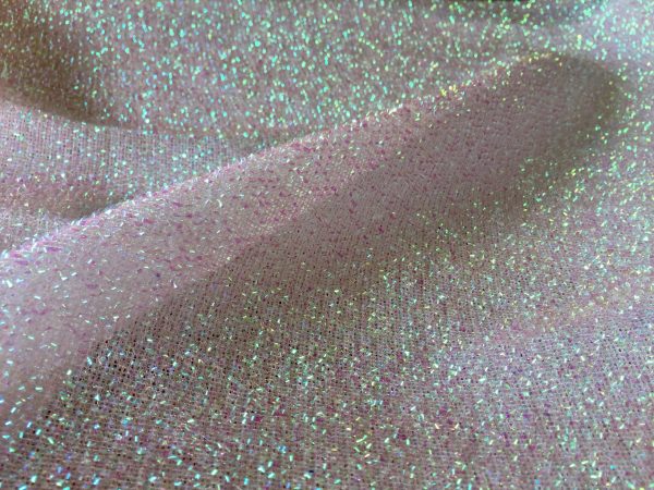 Lurex Metallic Tinsel Fabric Material Stretch - 59"/150cm Wide - Sparkling Metallic Shimmer Color - Iridescent Pink