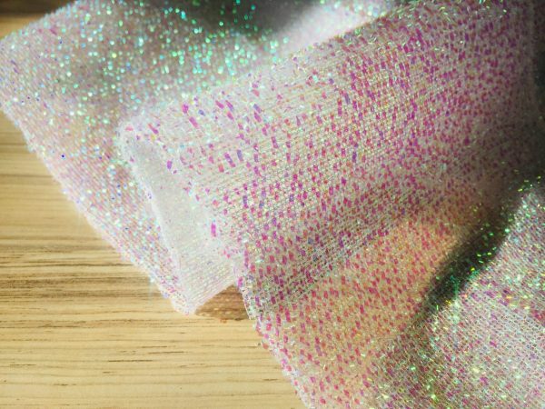 Lurex Metallic Tinsel Fabric Material Stretch - 59"/150cm Wide - Sparkling Metallic Shimmer Color - Iridescent Pink