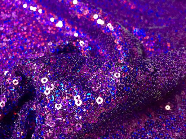 3mm Sequin Fabric material - Sparkling Glitter Hologram Sequins  - 47''/ 120cm wide - IRIDESCENT PURPLE Paillettes
