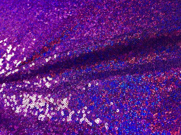 3mm Sequin Fabric material - Sparkling Glitter Hologram Sequins  - 47''/ 120cm wide - IRIDESCENT PURPLE Paillettes
