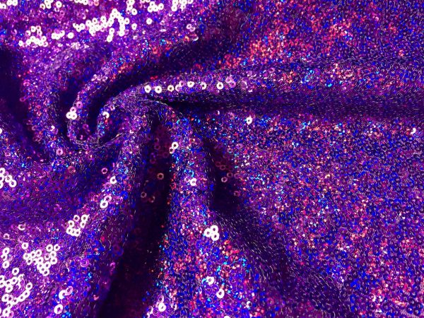 3mm Sequin Fabric material - Sparkling Glitter Hologram Sequins  - 47''/ 120cm wide - IRIDESCENT PURPLE Paillettes