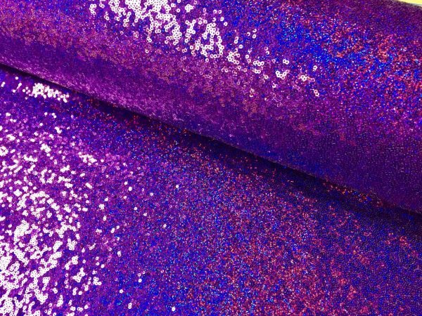 3mm Sequin Fabric material - Sparkling Glitter Hologram Sequins  - 47''/ 120cm wide - IRIDESCENT PURPLE Paillettes
