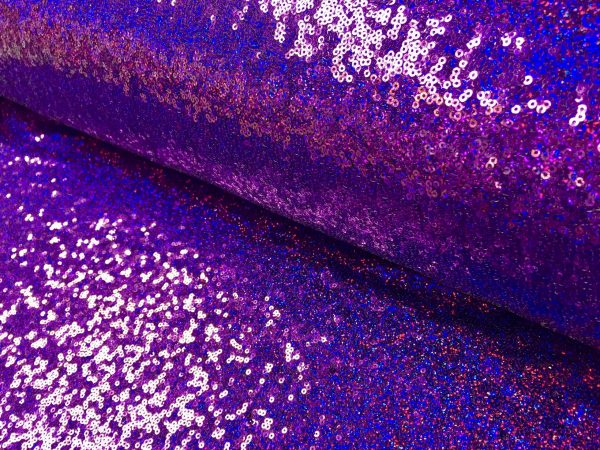3mm Sequin Fabric material - Sparkling Glitter Hologram Sequins  - 47''/ 120cm wide - IRIDESCENT PURPLE Paillettes