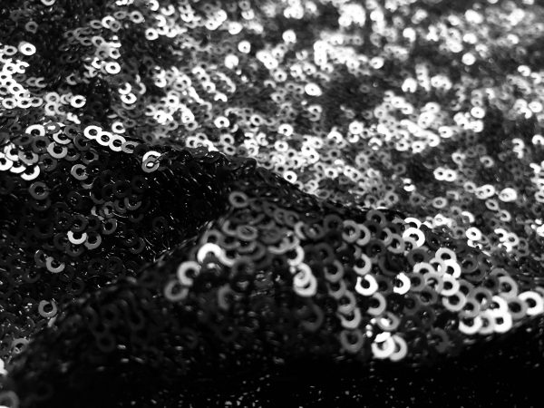 3mm Mini Sequin Fabric Material Glitter Paillettes Sequins, 1 way stretch -130cm wide - MATTE BLACK