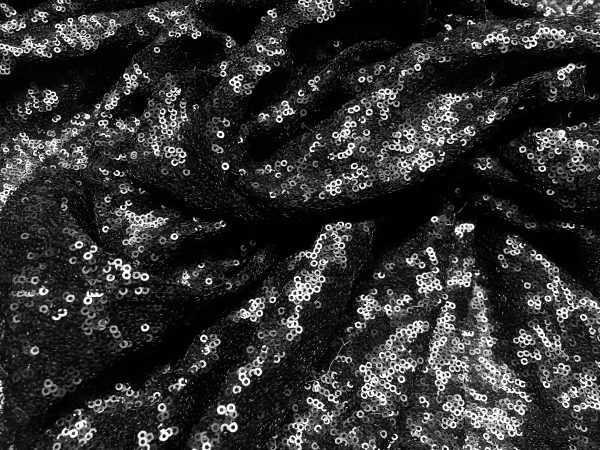 3mm Mini Sequin Fabric Material Glitter Paillettes Sequins, 1 way stretch -130cm wide - MATTE BLACK