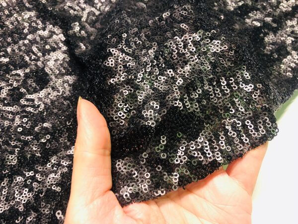 3mm Mini Sequin Fabric Material Glitter Paillettes Sequins, 1 way stretch -130cm wide - MATTE BLACK