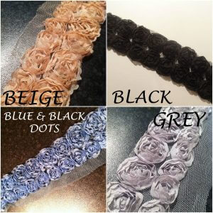 Rose Flower Lace Fabric Trim - Bridal Flowers Net Tulle - DOUBLE ROW (by metre)