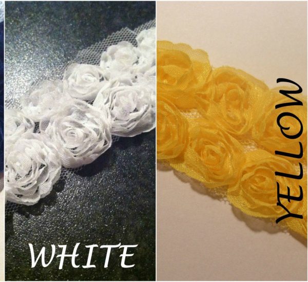 Rose Flower Lace Fabric Trim - Bridal Flowers Net Tulle - DOUBLE ROW (by metre)