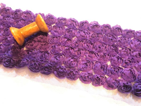 Rose Flower Lace Fabric Trim - Bridal Flowers Net Tulle - DOUBLE ROW (by metre)