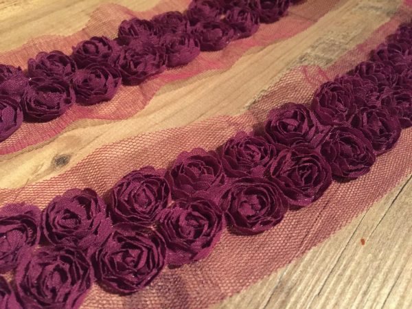 Rose Flower Lace Fabric Trim - Bridal Flowers Net Tulle - DOUBLE ROW (by metre)