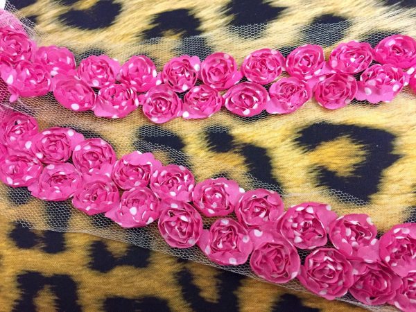 Rose Flower Lace Fabric Trim - Bridal Flowers Net Tulle - DOUBLE ROW (by metre)