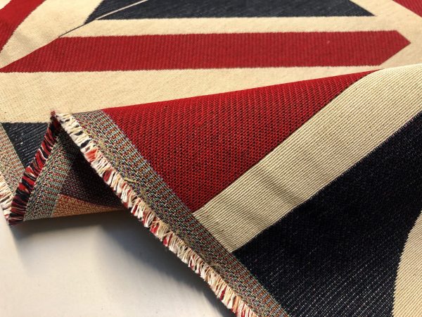 Union Jack Flag Retro Linen Look Heavy Jacquard Gobelin Upholstery Cotton Bag Cushion Panel Fabric UK Banner -70cm x 48cm