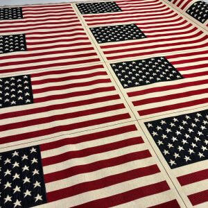 USA America Stars and Stripes Flag Retro Linen Look Heavy Jacquard Gobelin Upholstery Cotton Bag Cushion Panel Fabric - 23'' x 14''
