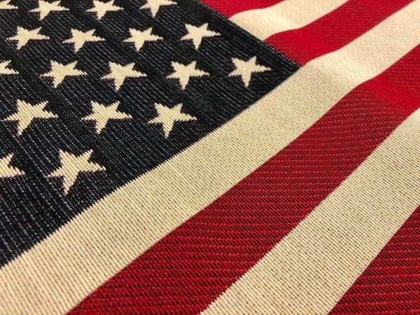 USA America Stars and Stripes Flag Retro Linen Look Heavy Jacquard Gobelin Upholstery Cotton Bag Cushion Panel Fabric - 23'' x 14''