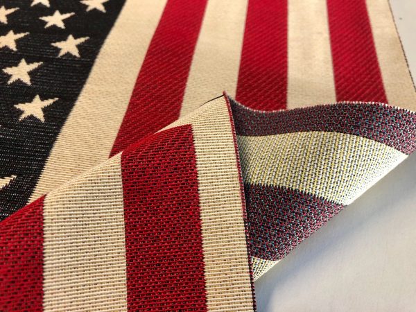USA America Stars and Stripes Flag Retro Linen Look Heavy Jacquard Gobelin Upholstery Cotton Bag Cushion Panel Fabric - 23'' x 14''