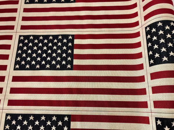 USA America Stars and Stripes Flag Retro Linen Look Heavy Jacquard Gobelin Upholstery Cotton Bag Cushion Panel Fabric - 23'' x 14''