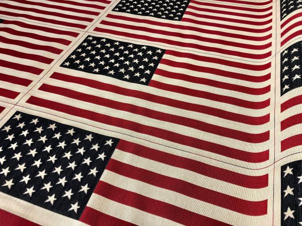 USA America Stars and Stripes Flag Retro Linen Look Heavy Jacquard Gobelin Upholstery Cotton Bag Cushion Panel Fabric - 23'' x 14''