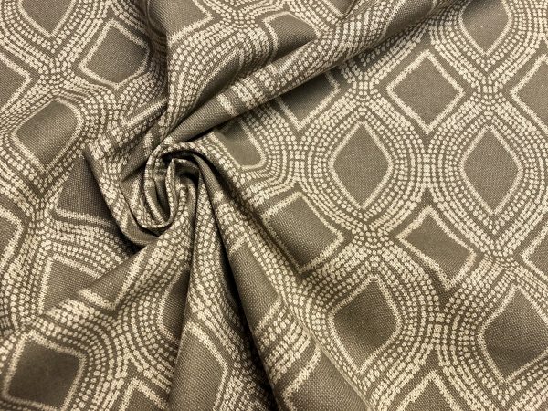Art Deco Damask Rhombus Diamond Print Fabric Floral Cotton Material for Curtains Upholstery Home Decor - 140cm wide - Taupe Grey Cream - Image 2