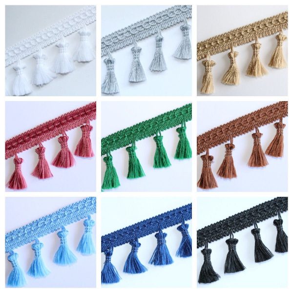 Fringe Tassel Trim Garland Bobble Ribbon Tape with Tassels for curtains fabric craft - 15 colours - any length - Silver Grey - Image 2