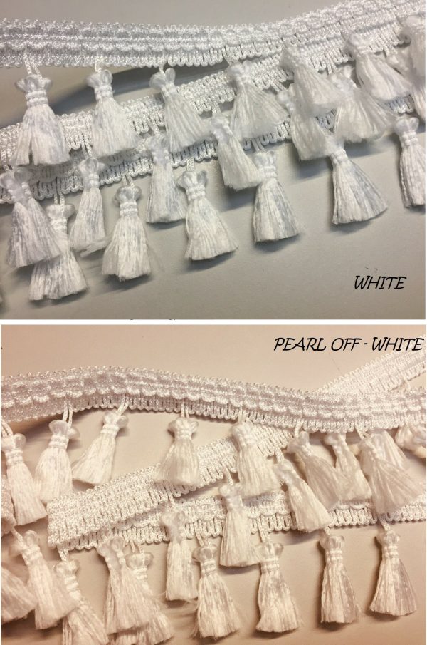 Fringe Tassel Trim Garland Bobble Ribbon Tape with Tassels for curtains fabric craft - 15 colours - any length - Pearl Off-White - Image 2