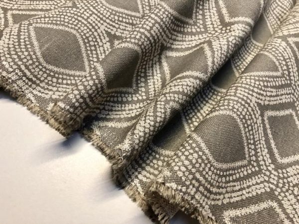 Art Deco Damask Rhombus Diamond Print Fabric Floral Cotton Material for Curtains Upholstery Home Decor - 140cm wide - Taupe Grey Cream - Image 7