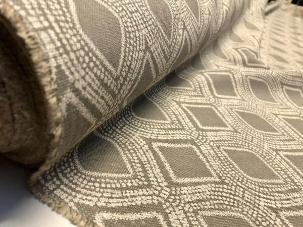 Art Deco Damask Rhombus Diamond Print Fabric Floral Cotton Material for Curtains Upholstery Home Decor - 140cm wide - Taupe Grey Cream - Image 5
