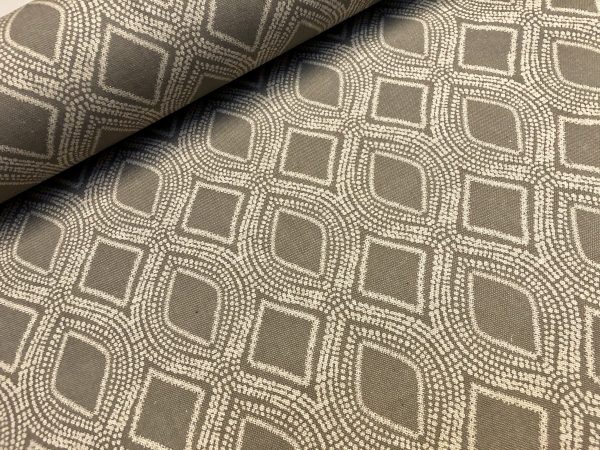 Art Deco Damask Rhombus Diamond Print Fabric Floral Cotton Material for Curtains Upholstery Home Decor - 140cm wide - Taupe Grey Cream - Image 3