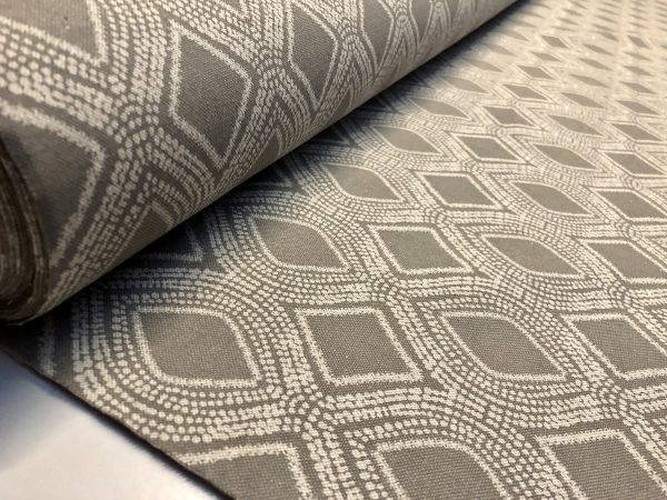 Art Deco Damask Rhombus Diamond Print Fabric Floral Cotton Material for Curtains Upholstery Home Decor - 140cm wide - Taupe Grey Cream - Image 4
