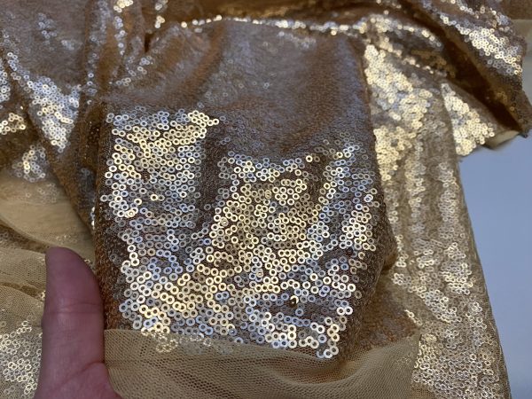 3mm Mini Sequins Fabric Stretch Material -130cm or 51" wide - Sparkling Paillettes - Matte Gold - Image 4